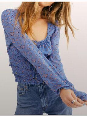 Free People Blue Floral Blouse